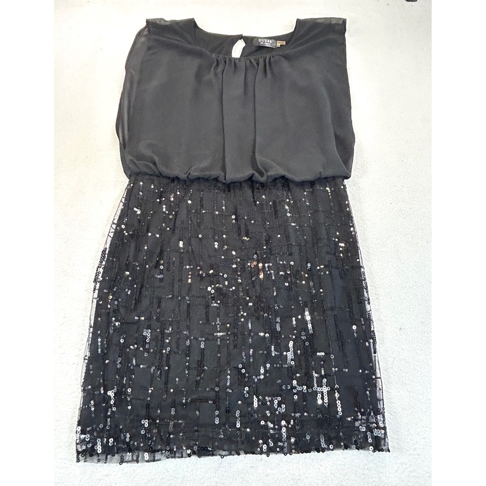 GUESS Cocktail Dress Women 8 Black Sequin Blouson Evening Party Glam